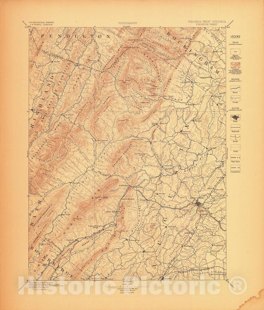 Map : Staunton folio, Virginia-West Virginia, 1894 Cartography Wall Art :