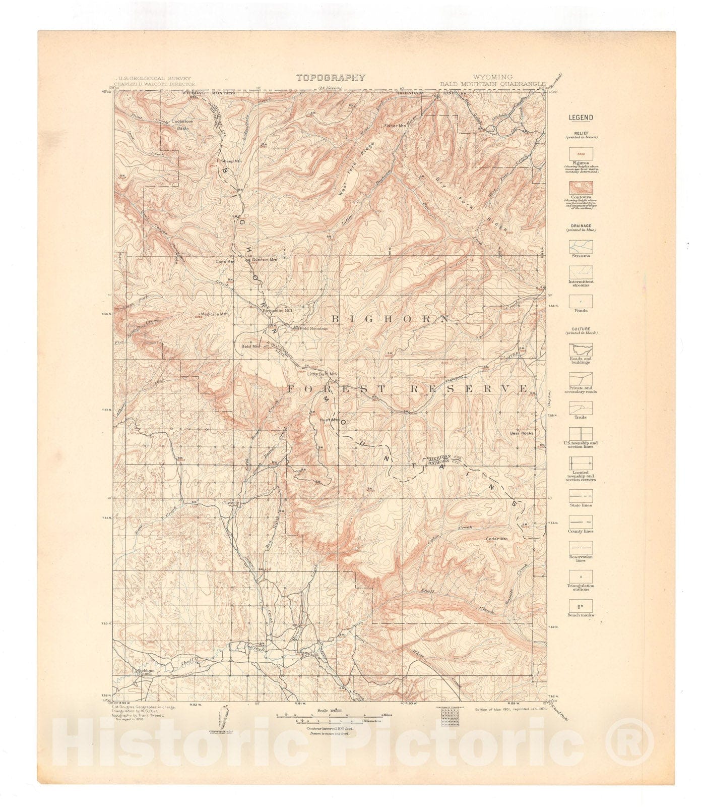 Map : Bald Mountain-Dayton folio, Wyoming, 1906 Cartography Wall Art :