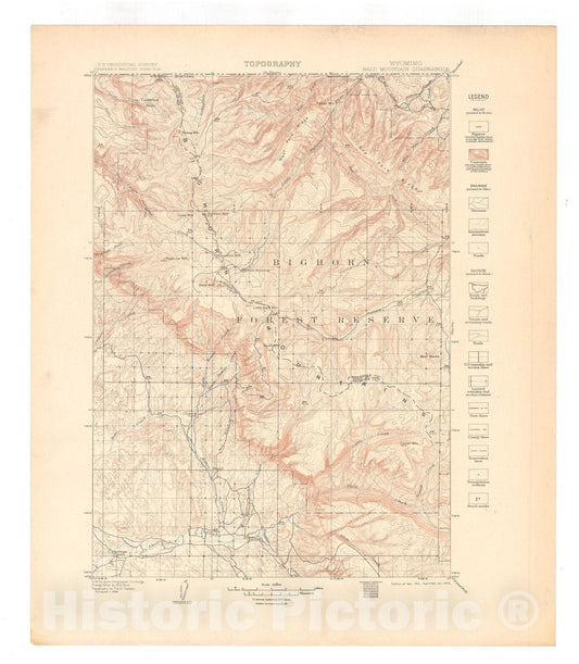 Map : Bald Mountain-Dayton folio, Wyoming, 1906 Cartography Wall Art :