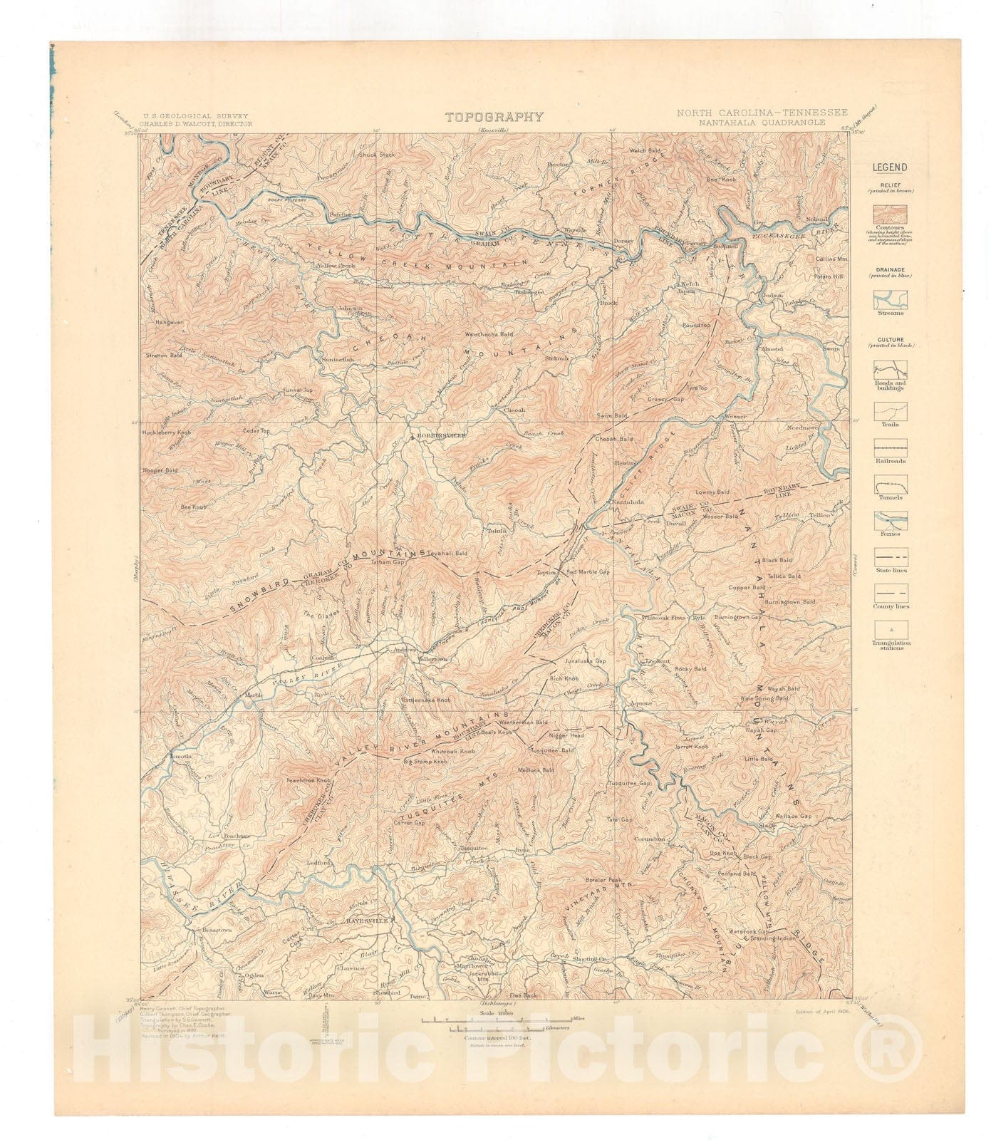 Map : Nantahala folio, North Carolina-Tennessee, 1907 Cartography Wall Art :