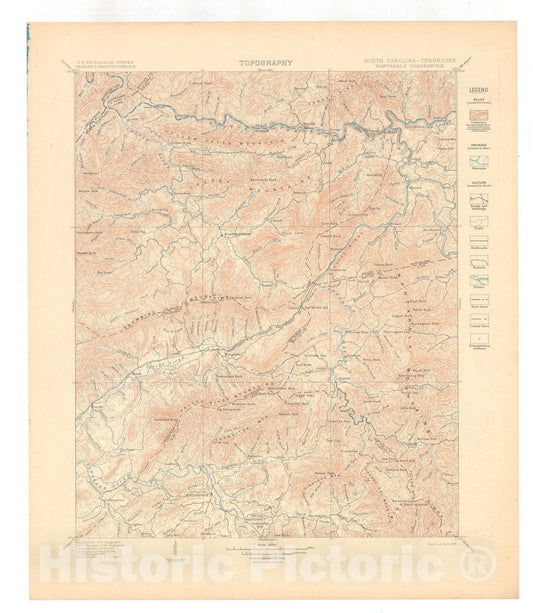 Map : Nantahala folio, North Carolina-Tennessee, 1907 Cartography Wall Art :