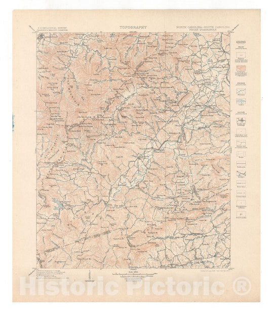 Map : Pisgah folio, North Carolina-South Carolina, 1907 Cartography Wall Art :