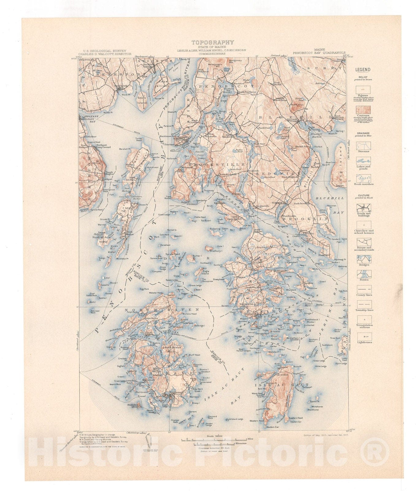 Map : Penobscot Bay folio, Maine, 1907 Cartography Wall Art :