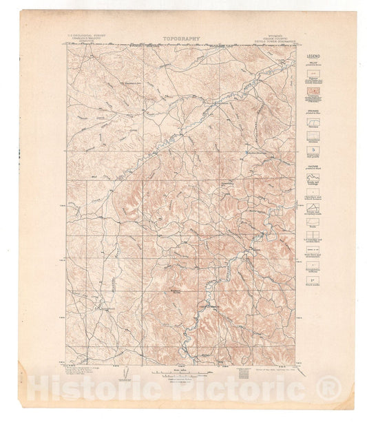 Map : Devils Tower folio, Wyoming, 1907 Cartography Wall Art :