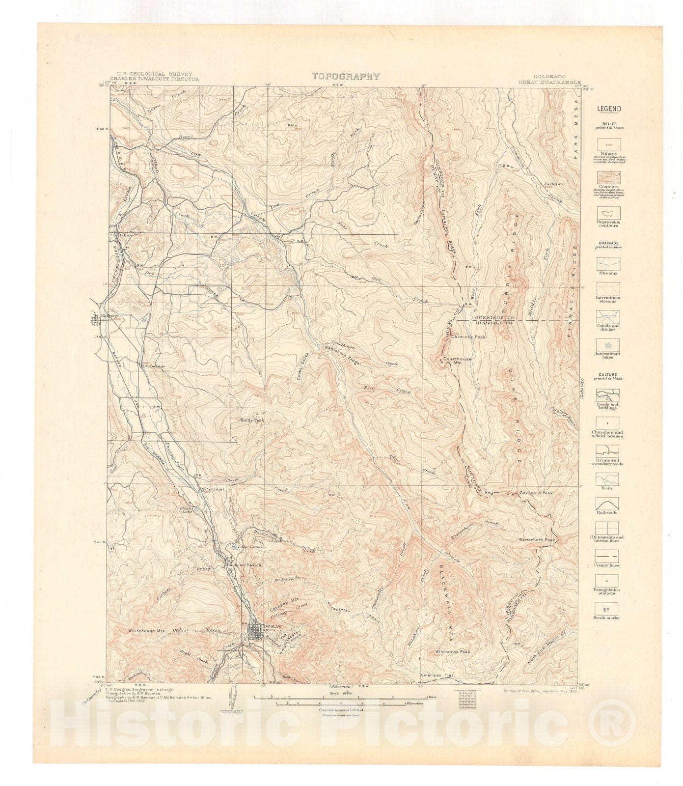 Map : Ouray folio, Colorado, 1907 Cartography Wall Art :