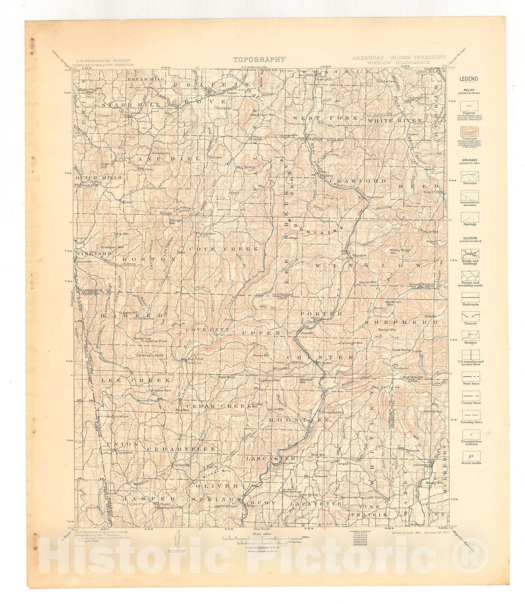 Map : Winslow folio, Arkansas-Indian Territory, 1907 Cartography Wall Art :