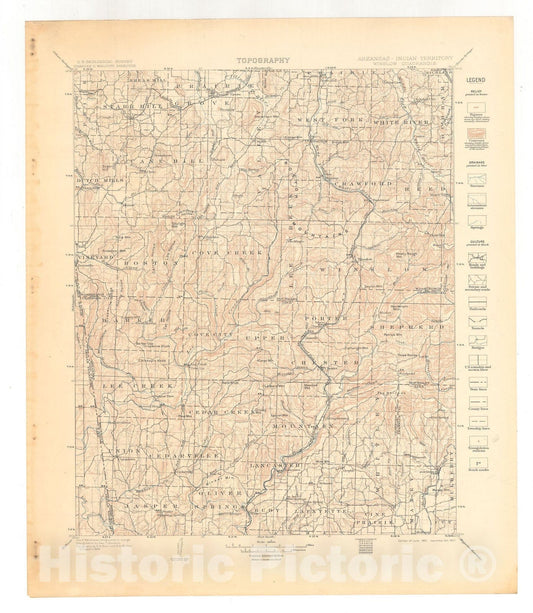 Map : Winslow folio, Arkansas-Indian Territory, 1907 Cartography Wall Art :