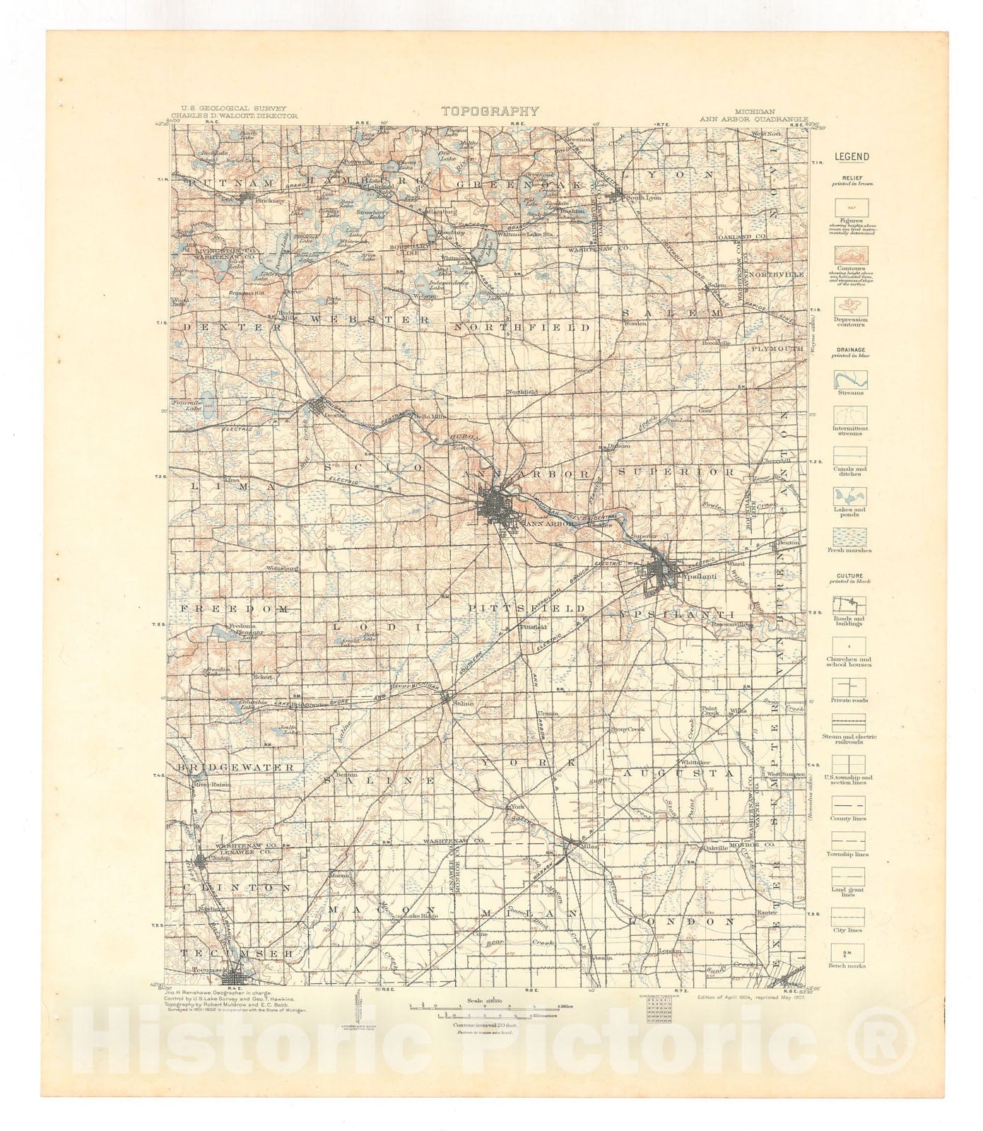 Map : Ann Arbor folio, Michigan, 1915 Cartography Wall Art :