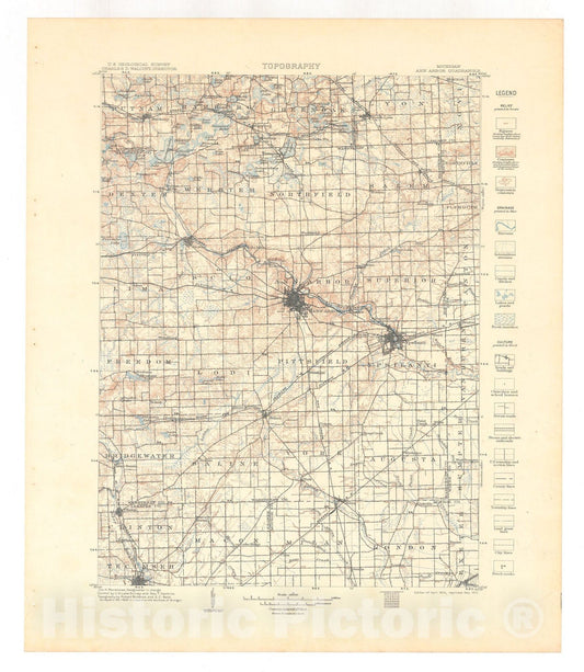 Map : Ann Arbor folio, Michigan, 1915 Cartography Wall Art :