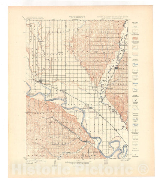 Map : Elk Point folio, South Dakota-Nebraska-Iowa, 1908 Cartography Wall Art :