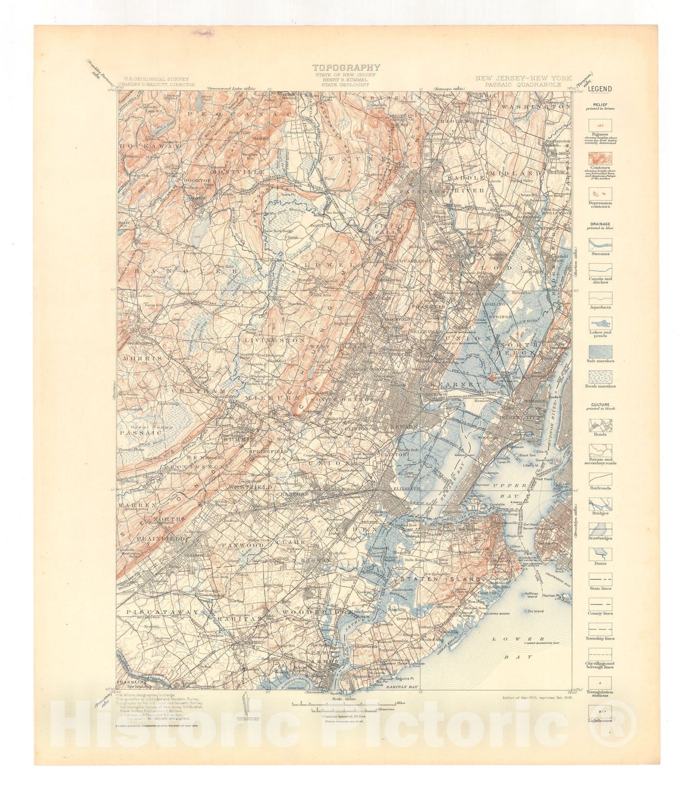 Map : Passaic folio, New Jersey-New York, 1908 Cartography Wall Art :