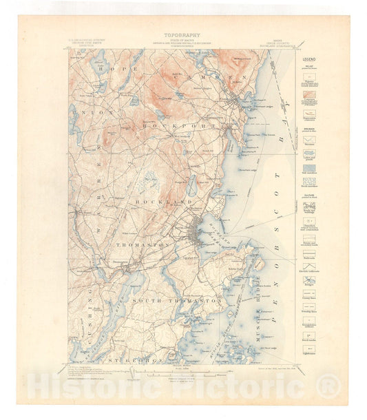 Map : Rockland folio, Maine, 1908 Cartography Wall Art :