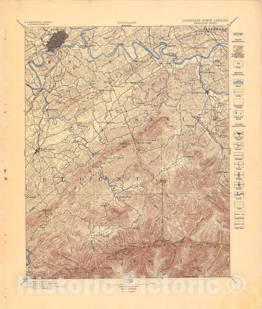 Map : Knoxville folio, Tennessee-North Carolina, 1895 Cartography Wall Art :