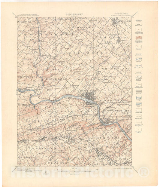 Map : Philadelphia folio, Norristown, Germantown, Chester, and Philadelphia, Pennsylvania-New Jersey-Delaware, 1909 Cartography Wall Art :