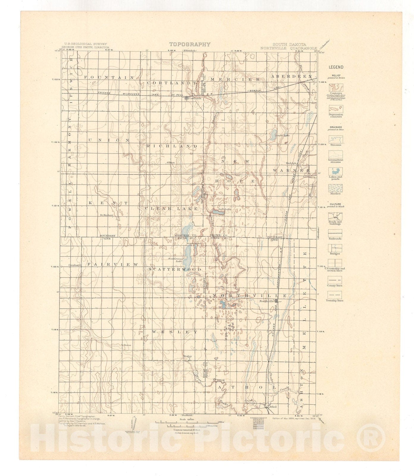 Map : Aberdeen-Redfield folio, Northville, Aberdeen, Redfield, and Byron quadrangles, South Dakota, 1909 Cartography Wall Art :