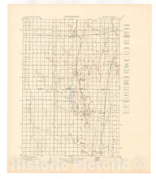 Map : Aberdeen-Redfield folio, Northville, Aberdeen, Redfield, and Byron quadrangles, South Dakota, 1909 Cartography Wall Art :
