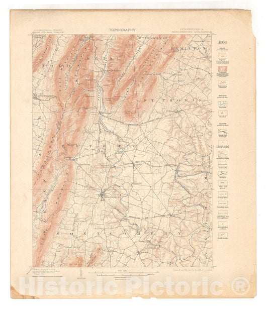 Map : Mercersburg-Chambersburg folio, Pennsylvania, 1909 Cartography Wall Art :