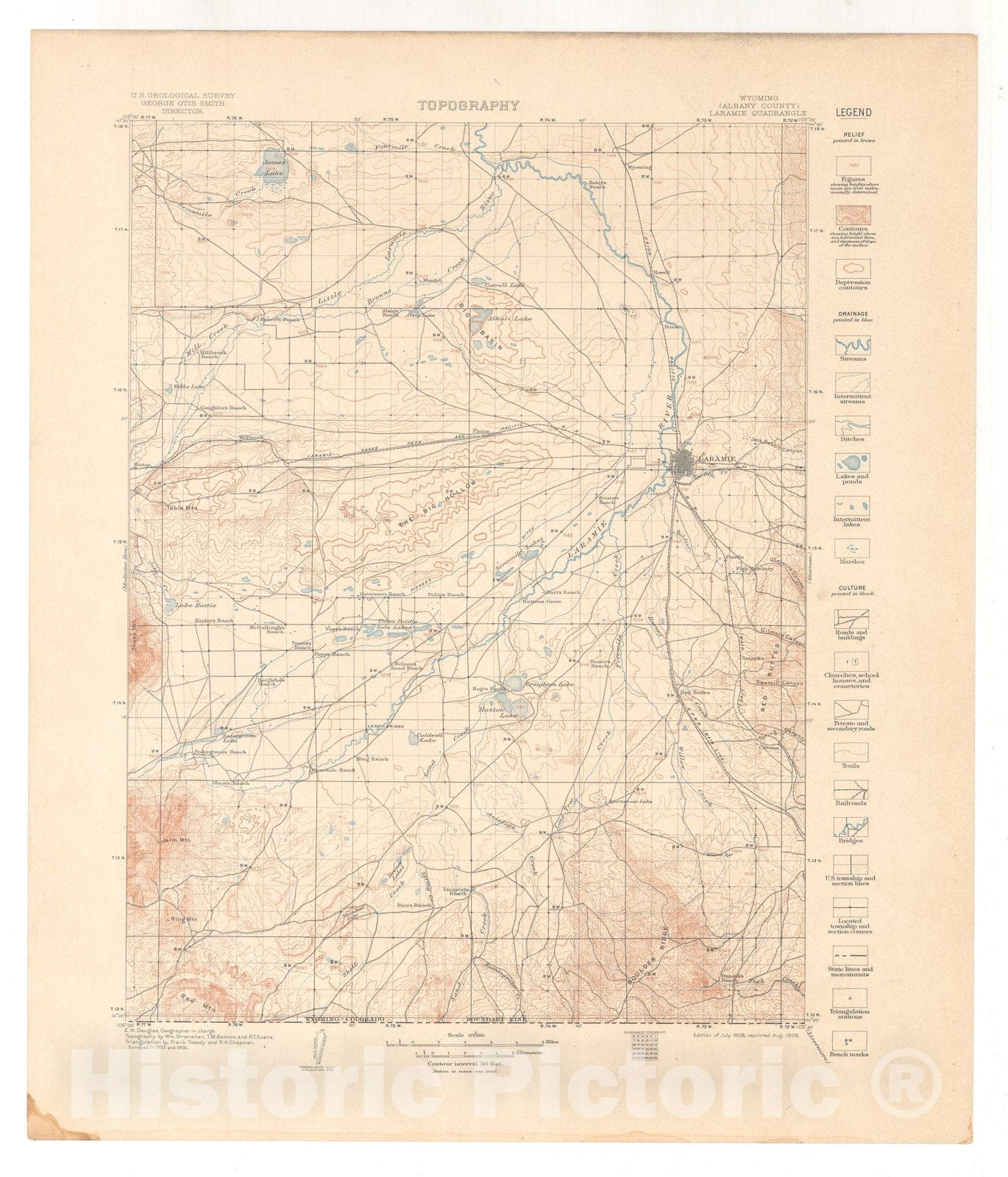 Map : Laramie-Sherman folio, Wyoming, 1910 Cartography Wall Art :