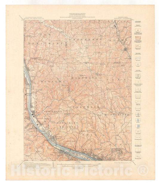 Map : Sewickley folio, Pennsylvania, 1911 Cartography Wall Art :