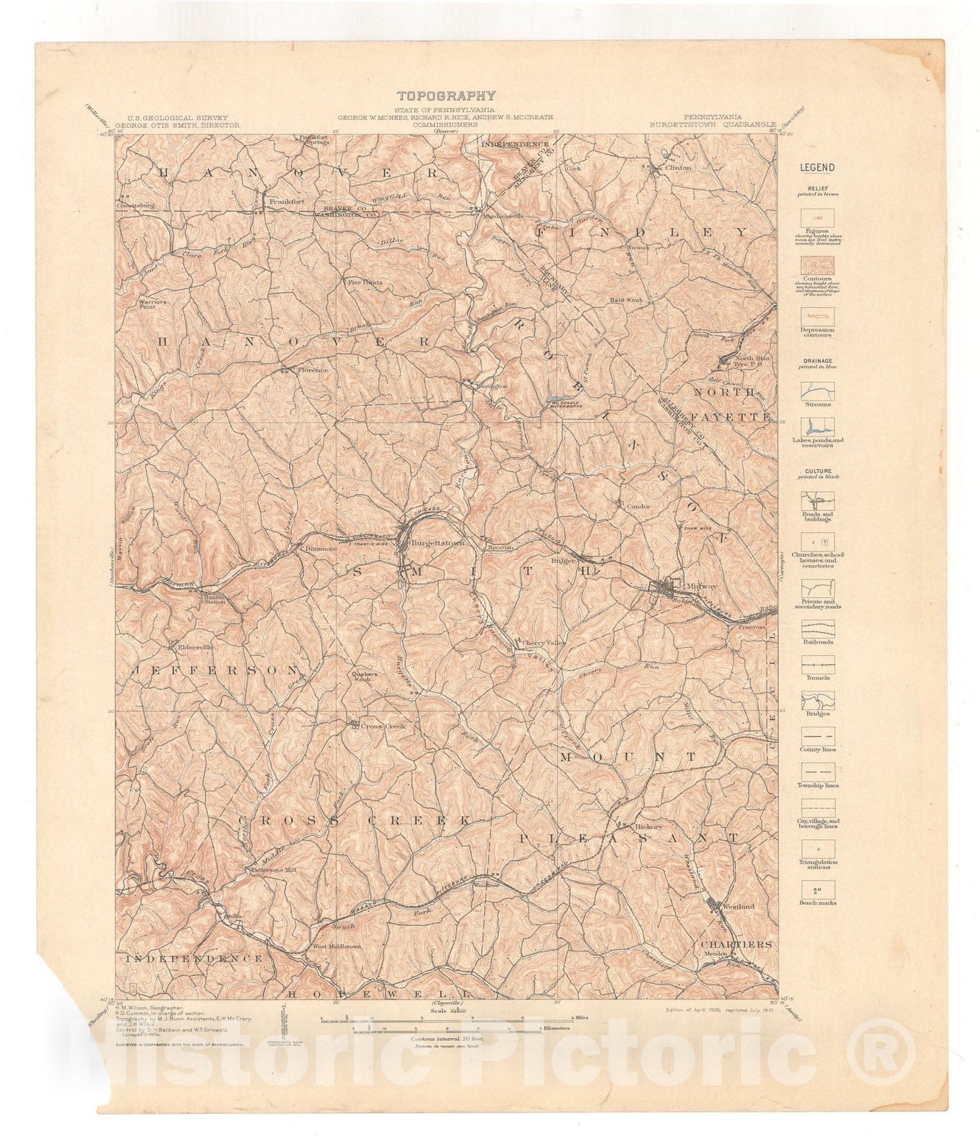 Map : Burgettstown-Carnegie folio, Pennsylvania, 1911 Cartography Wall Art :