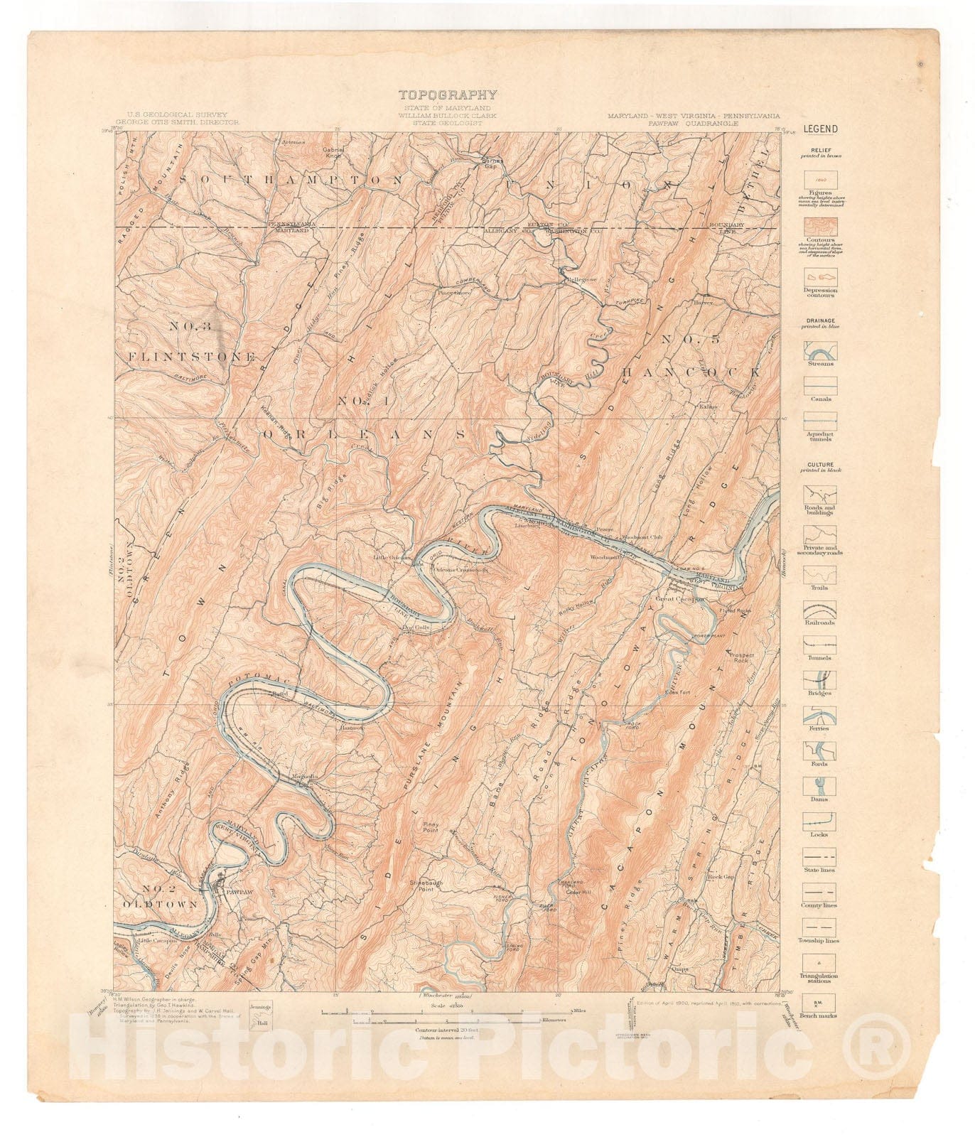 Map : PawPaw-Hancock folio, Maryland-West Virginia-Pennsylvania, 1912 Cartography Wall Art :