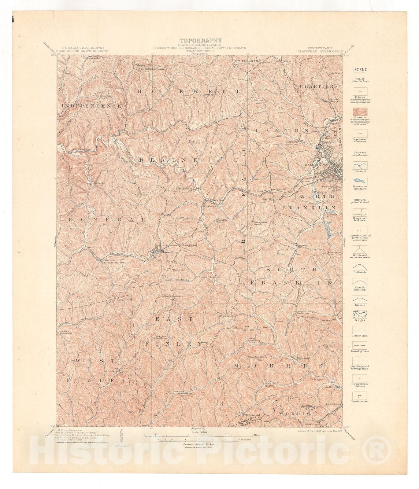 Map : Claysville folio, Pennsylvania, 1912 Cartography Wall Art :
