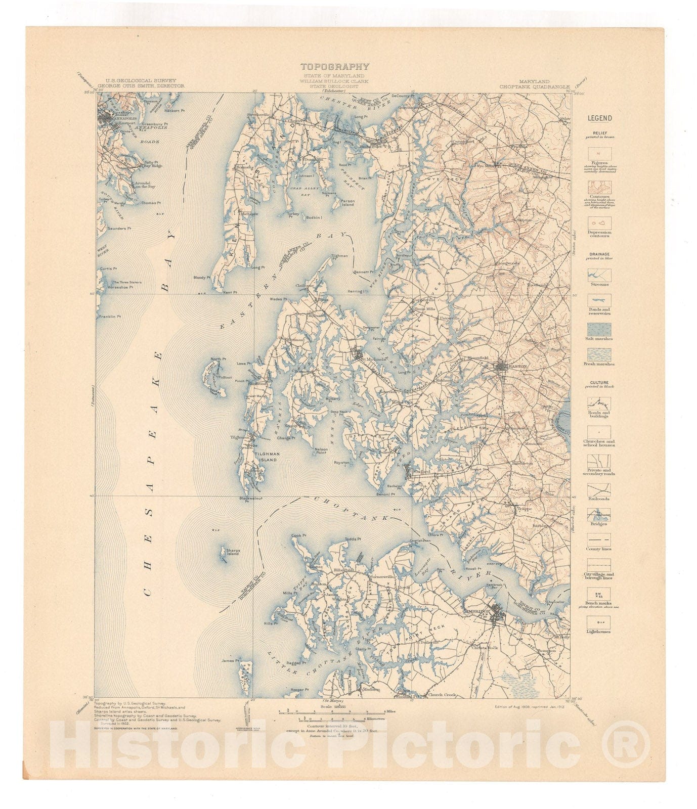 Map : Choptank folio, Maryland, 1912 Cartography Wall Art :