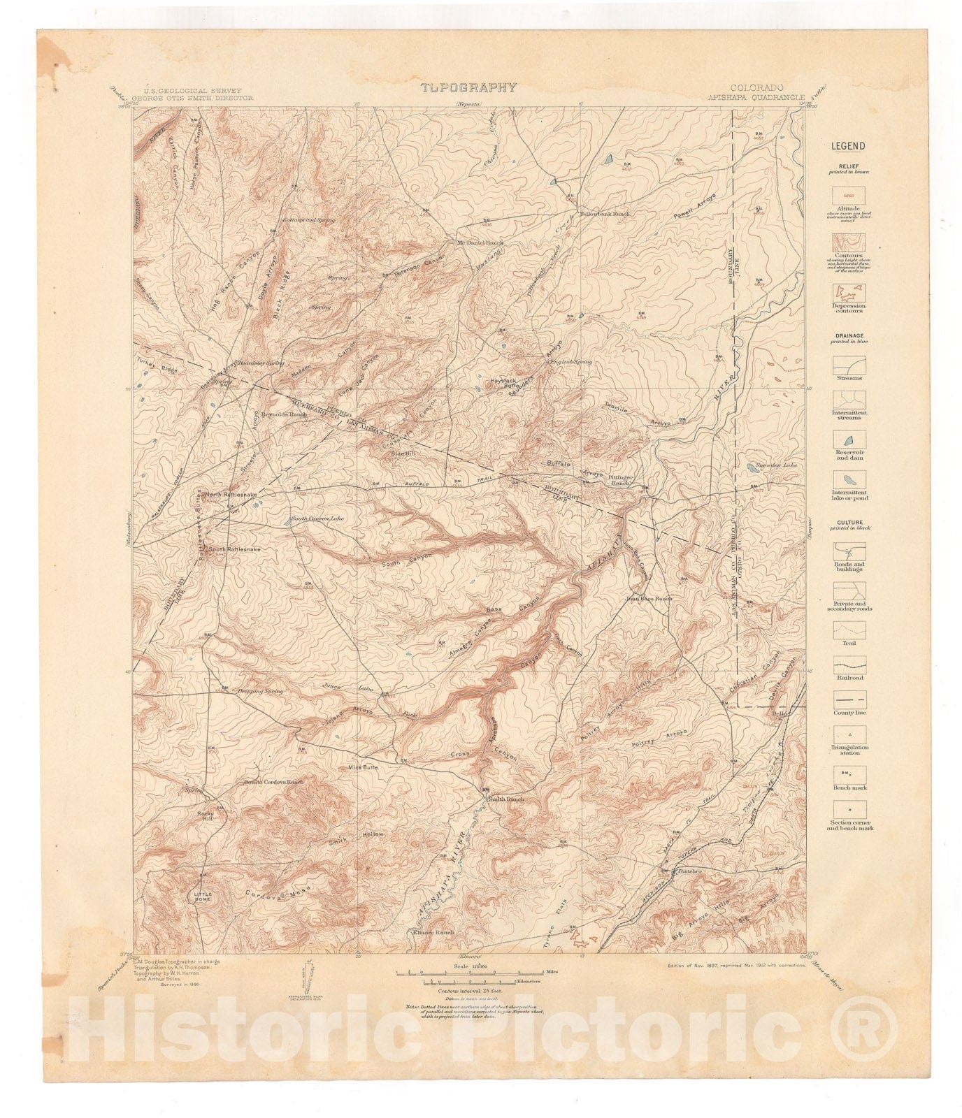 Map : Apishapa folio, Colorado, 1912 Cartography Wall Art :