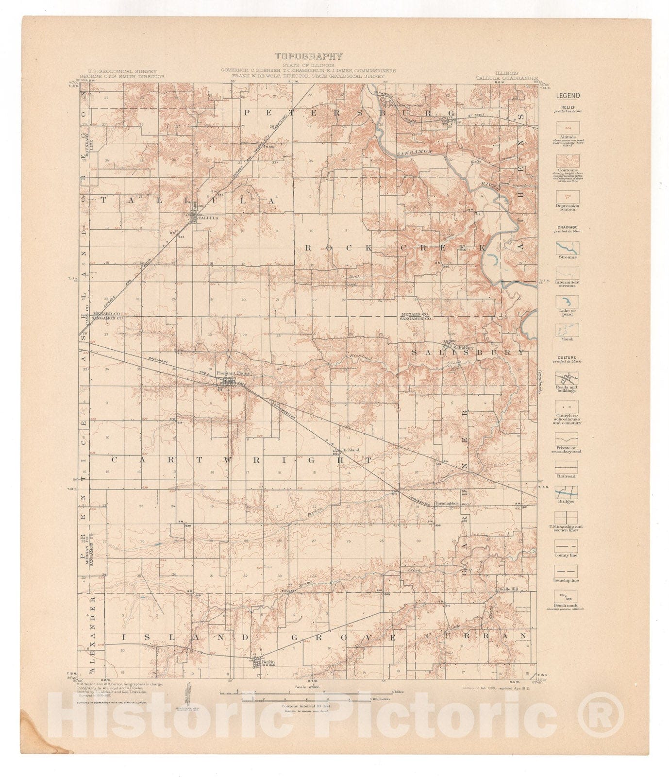Map : Tallula-Springfield folio, Illinois, 1913 Cartography Wall Art :