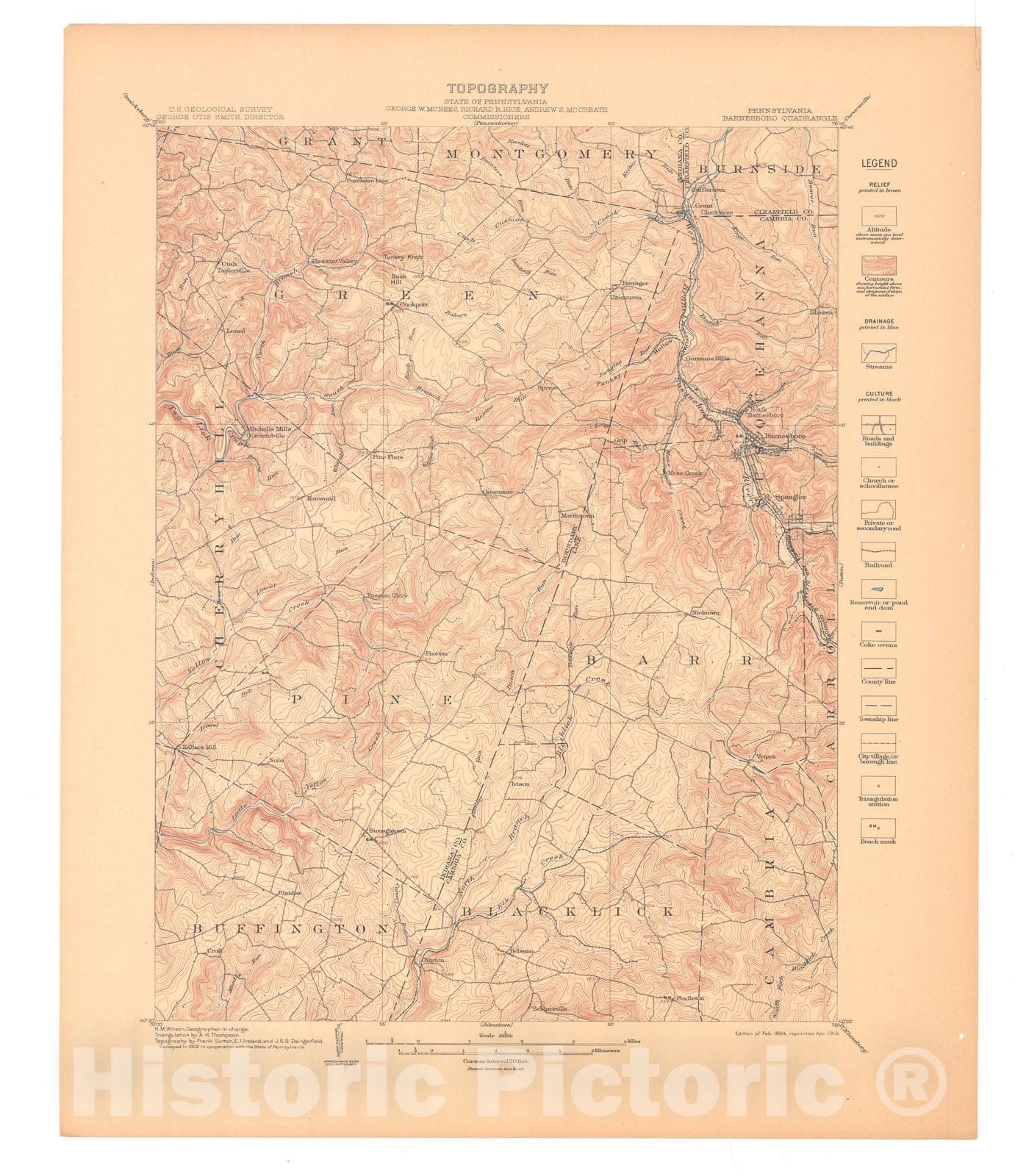 Map : Barnesboro-Patton folio, Pennsylvania, 1913 Cartography Wall Art :