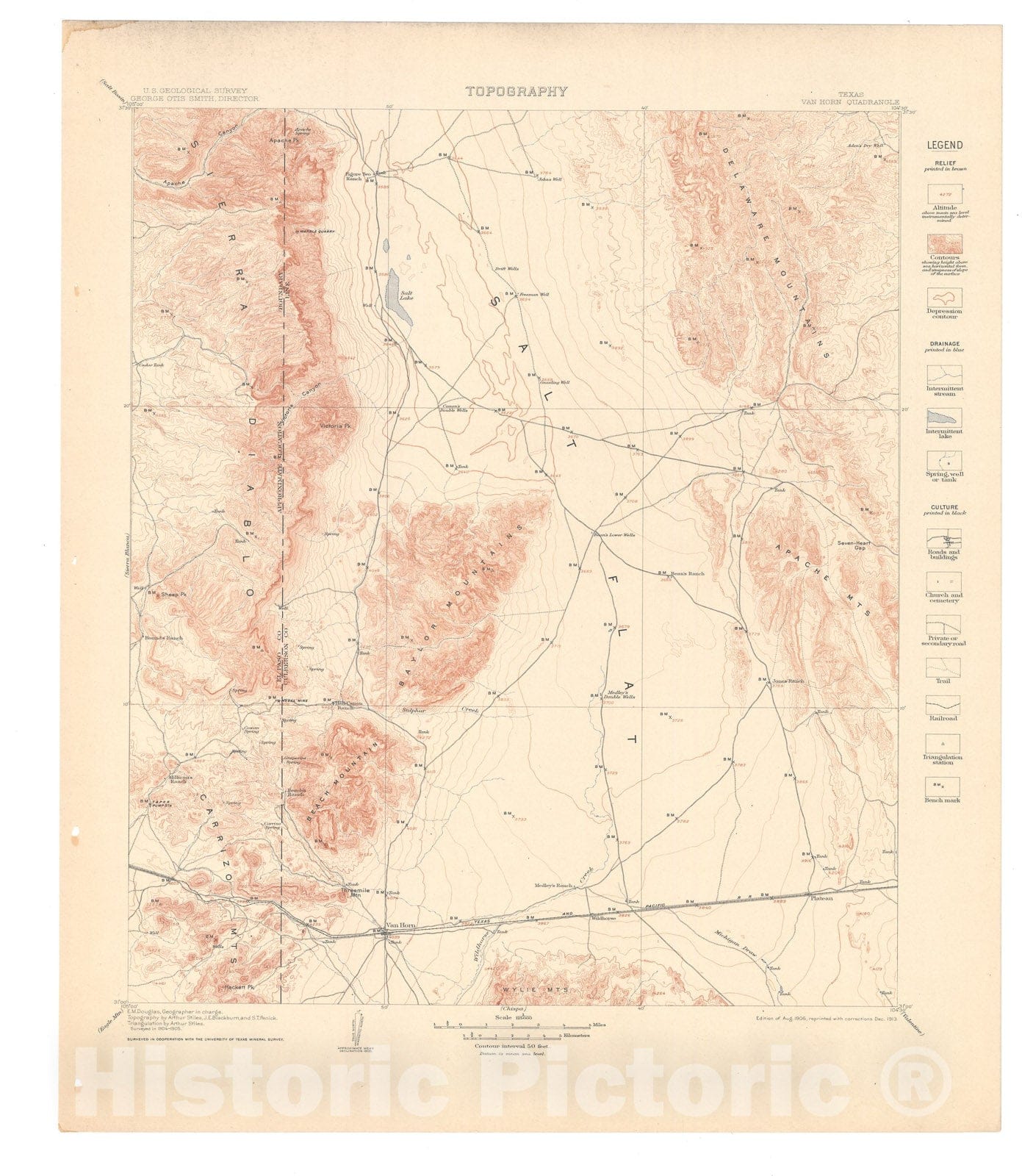 Map : Van Horn folio, Texas, 1914 Cartography Wall Art :