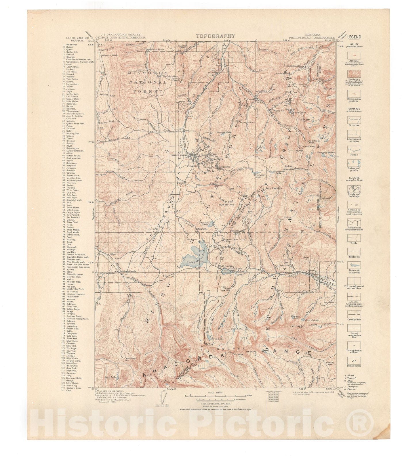 Map : Philipsburg folio, Montana, 1915 Cartography Wall Art :