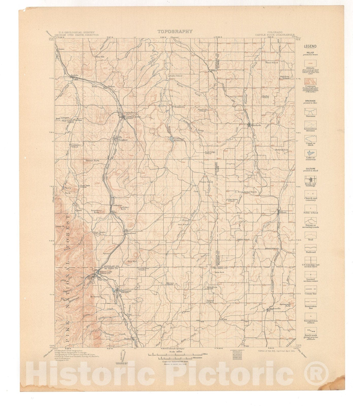 Map : Castle Rock folio, Colorado, 1915 Cartography Wall Art :