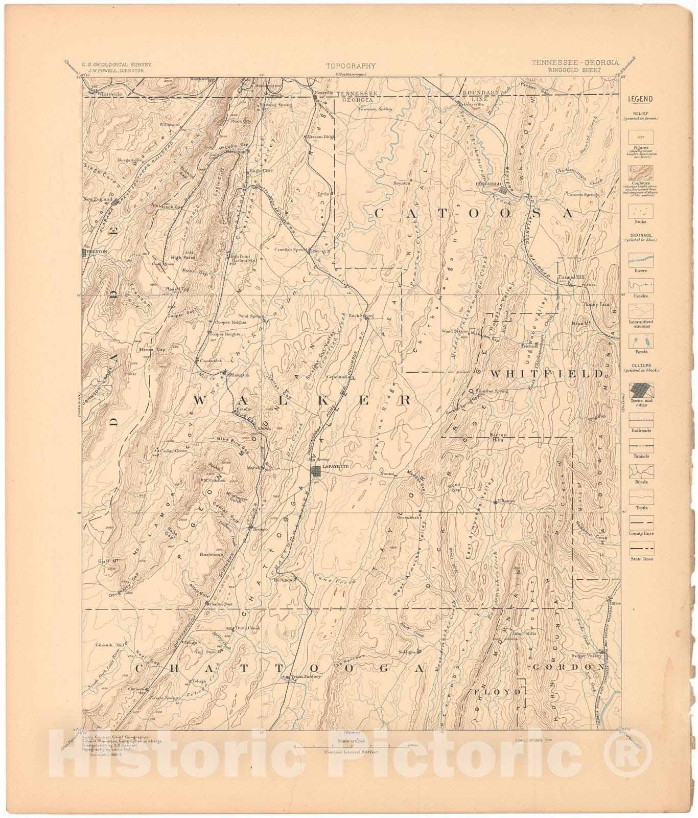 Map : Ringgold folio, Georgia-Tennessee, 1894 Cartography Wall Art :