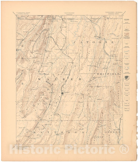 Map : Ringgold folio, Georgia-Tennessee, 1894 Cartography Wall Art :
