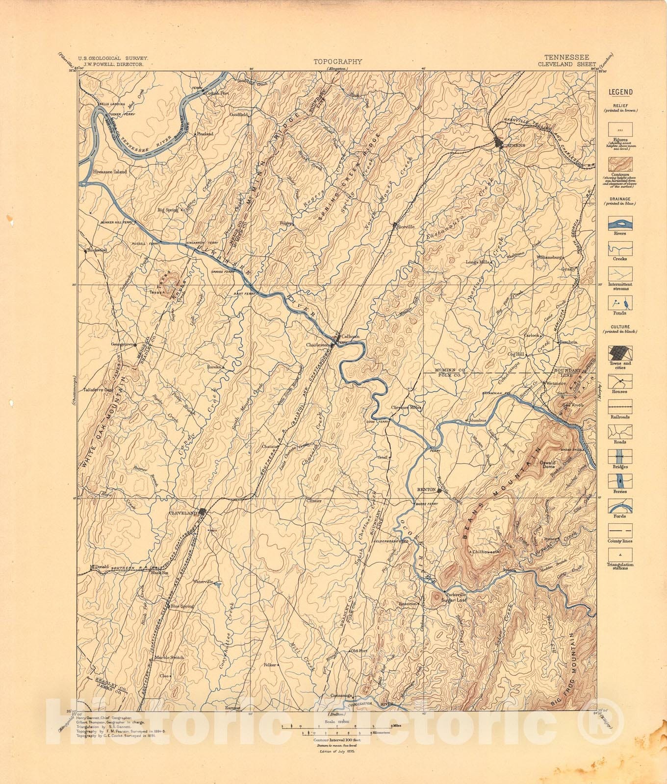 Map : Cleveland folio, Tennessee, 1895 Cartography Wall Art :