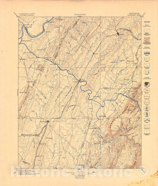 Map : Cleveland folio, Tennessee, 1895 Cartography Wall Art :