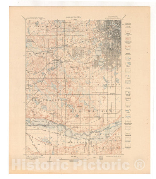 Map : Minneapolis-St. Paul folio, Minnesota, 1916 Cartography Wall Art :