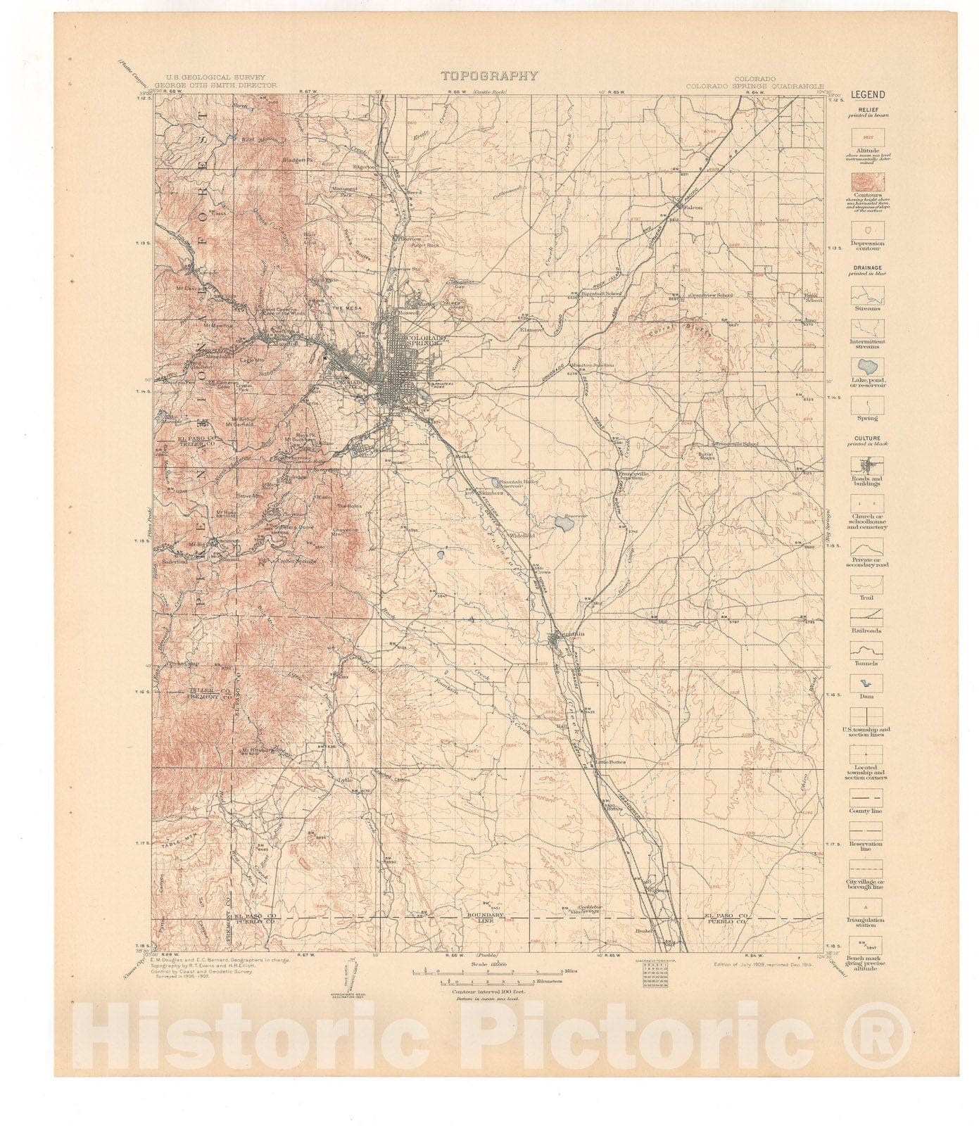 Map : Colorado Springs folio, Colorado, 1914 Cartography Wall Art :