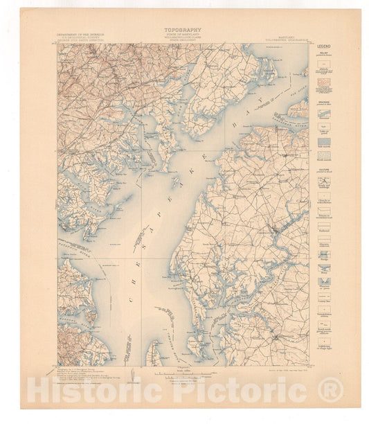 Map : Tolchester folio, Maryland, 1917 Cartography Wall Art :