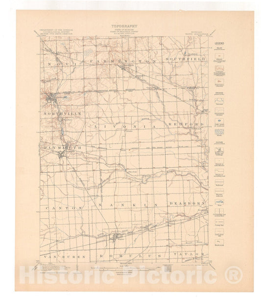 Map : Detroit folio, Wayne, Detroit, Grosse Pointe, Romulus, and Wyandotte quadrangles, Michigan, 1917 Cartography Wall Art :