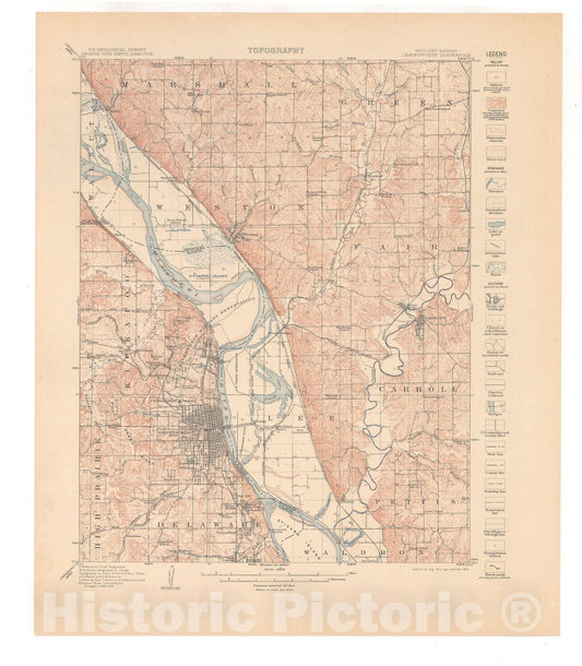 Map : Leavenworth-Smithville folio, Missouri-Kansas, 1917 Cartography Wall Art :
