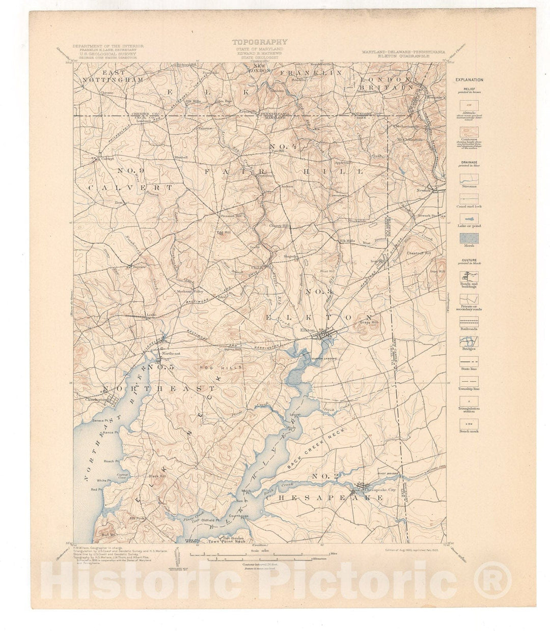 Map : Elkton-Wilmington folio, Maryland-Delaware-New Jersey-Pennsylvania, 1920 Cartography Wall Art :