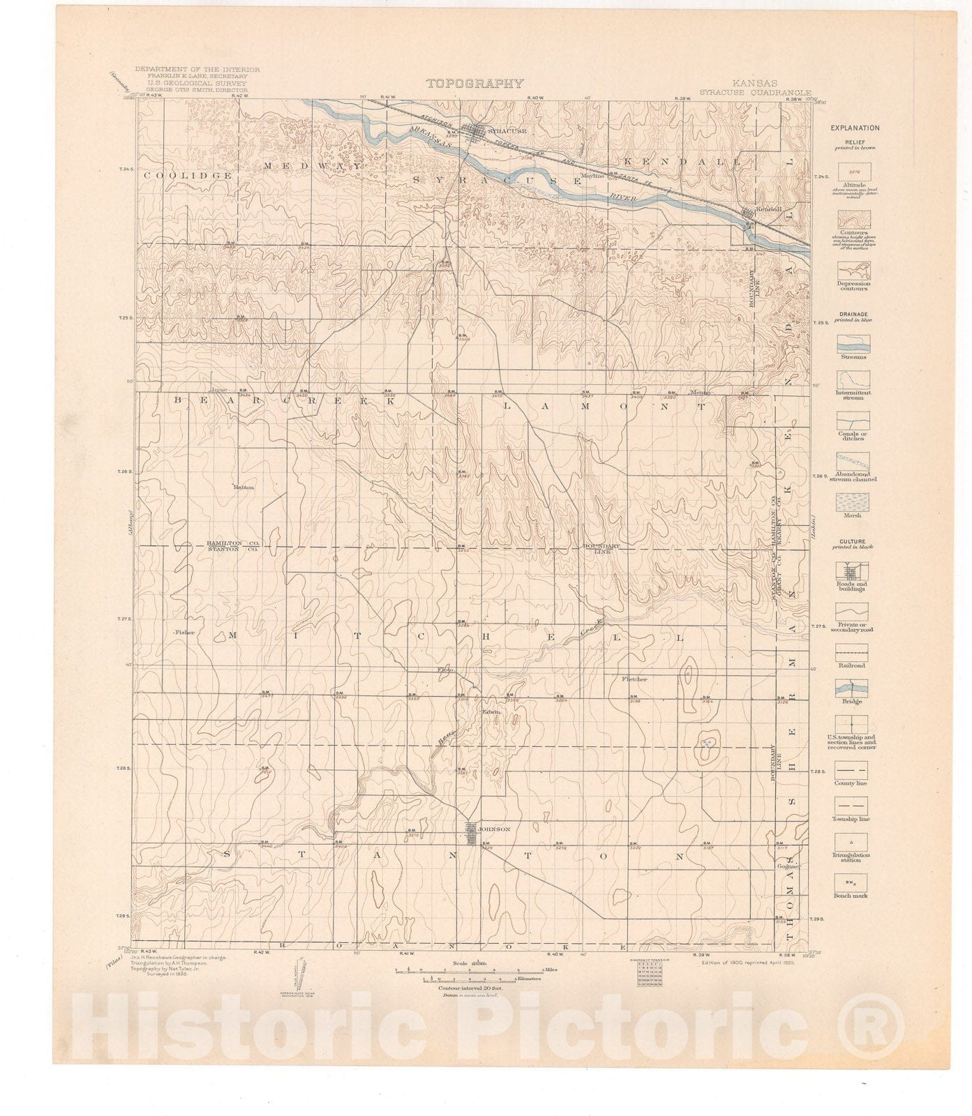 Map : Syracuse-Lakin folio, Kansas, 1920 Cartography Wall Art :