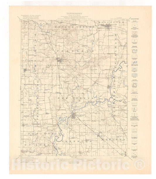 Map : New Athens-Okawville folio, Illinois, 1921 Cartography Wall Art :