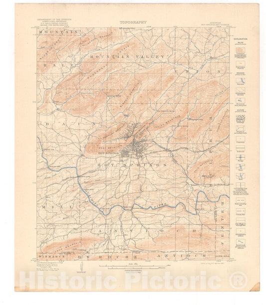 Map : Hot Springs folio, Arkansas, 1923 Cartography Wall Art :