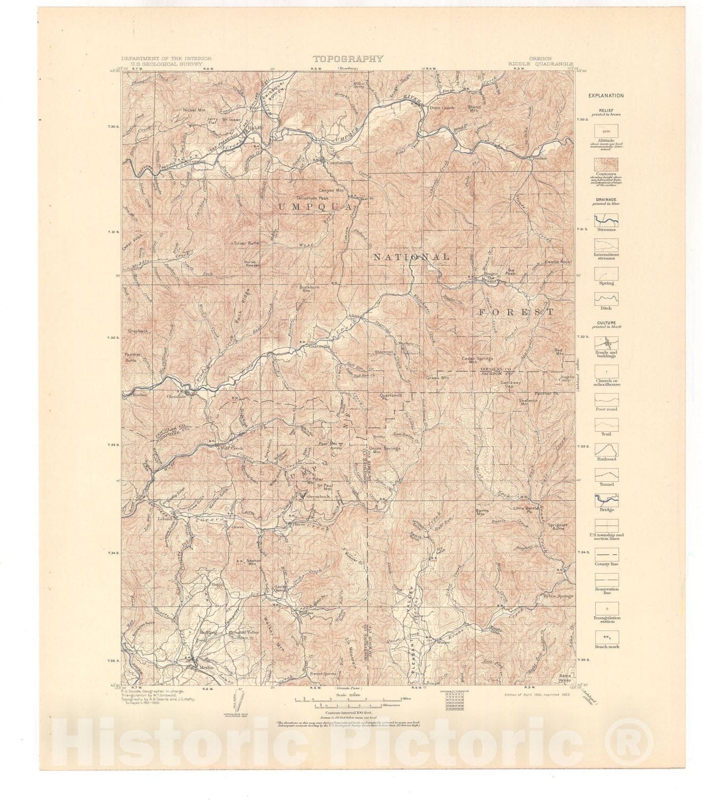 Map : Riddle folio, Oregon, 1924 Cartography Wall Art :