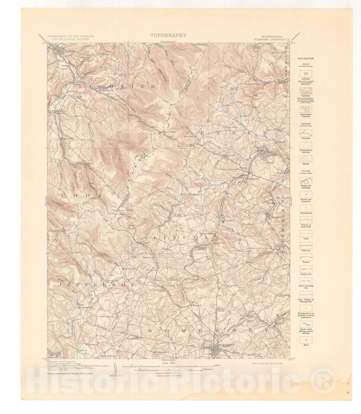 Map : Somerset-Windber folio, Pennsylvania, 1934 Cartography Wall Art :