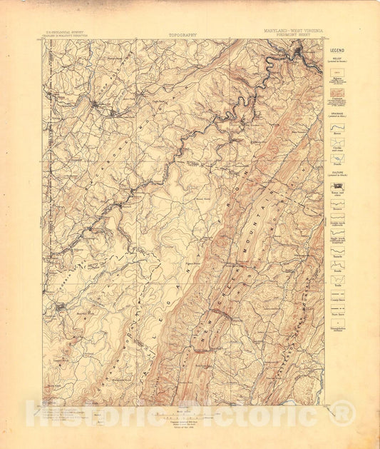 Map : Piedmont folio, Maryland-West Virginia, 1896 Cartography Wall Art :