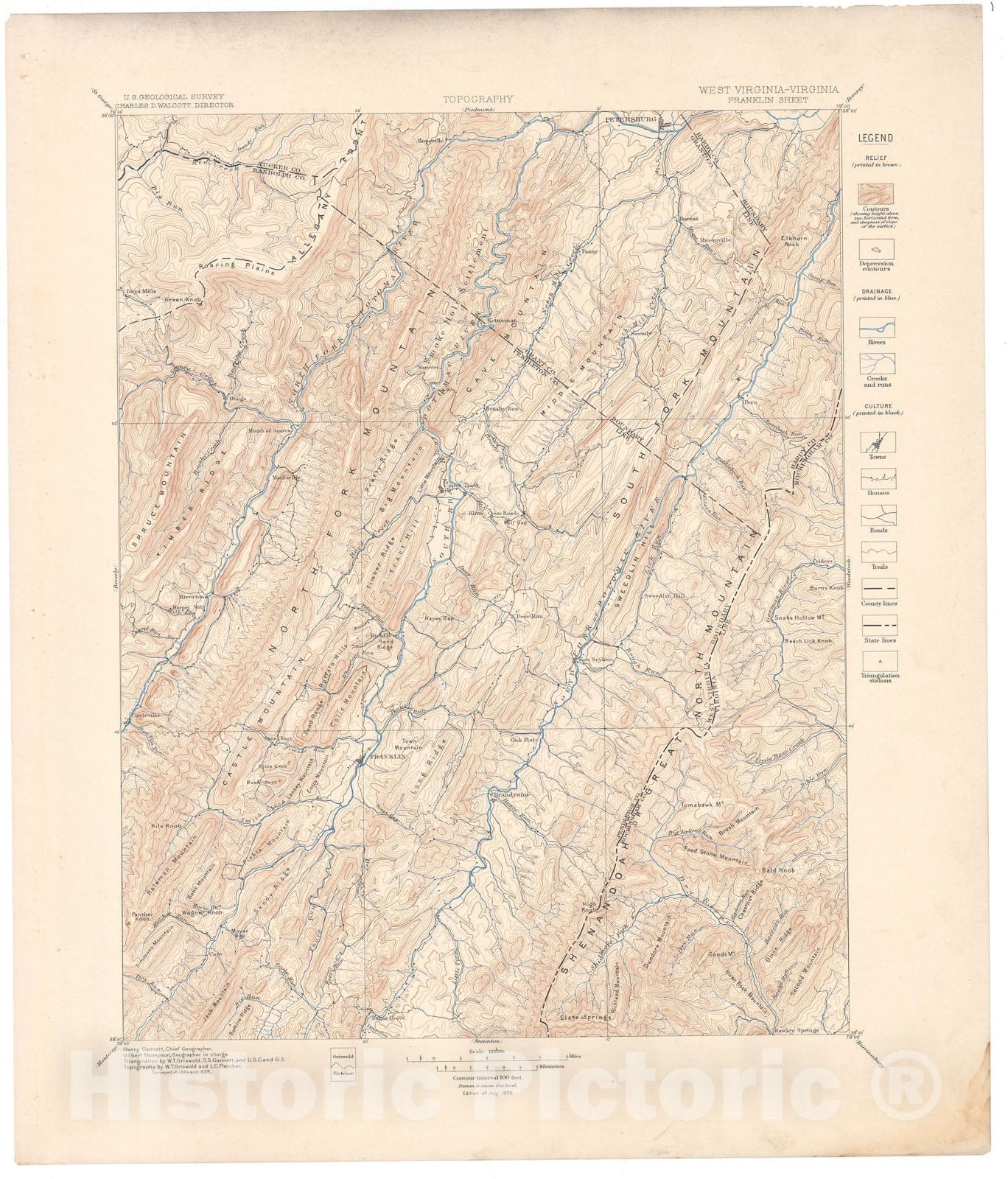 Map : Franklin folio, West Virginia-Virginia, 1896 Cartography Wall Art :